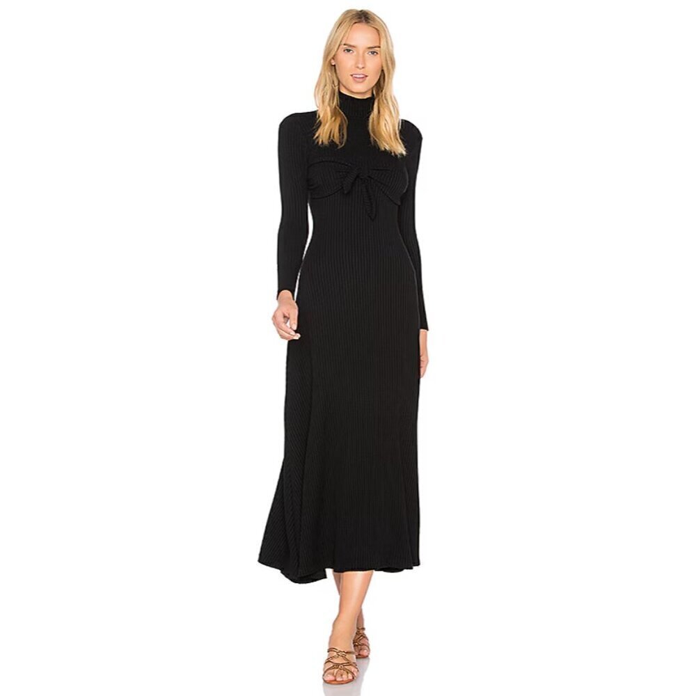 Mara Hoffman Flo Ribbed Midi Dress Size S Black Tie Front